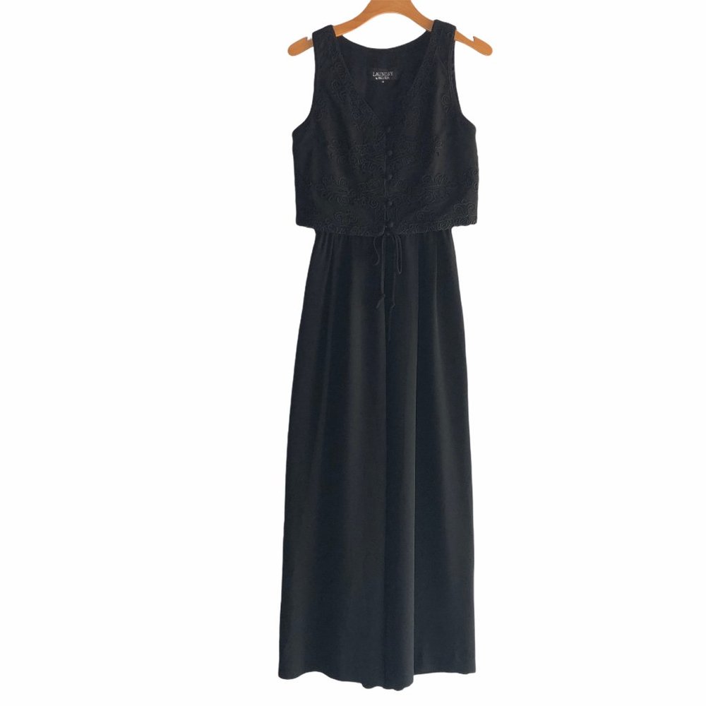 VTG LAUNDRY BY SHELLI SEGAL BLACK VESTED JUMPSUIT